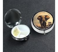 Petit pilulier avec 3 compartiments en forme d'éléphant sur un pont pour poche ou sac à main, mini pilulier en métal portable pour contenir des suppléments et des vitamines