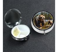 Petit pilulier avec 3 compartiments en forme d'ours sauvage pour poche ou sac à main, mini pilulier en métal portable de voyage pour contenir des suppléments et des vitamines