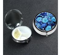 Petit pilulier avec 3 compartiments - Fleurs bleues - Pour poche ou sac à main - Mini pilulier en métal - Portable - Pour transporter des suppléments et des vitamines