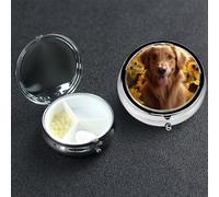 Petit pilulier avec 3 compartiments Golden Retriever - Tournesol - Pour poche ou sac à main - Mini pilules en métal - Portable - Pour contenir des suppléments et des vitamines