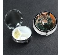 Petit pilulier avec 3 compartiments - Loup dans la forêt la nuit - Pilulier pour poche ou sac à main - Mini pilulier en métal portable pour contenir des suppléments et des vitamines