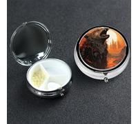 Petit pilulier avec 3 compartiments Loup hurlant et lune pour poche ou sac à main Mini pilulier en métal portable pour contenir des suppléments et des vitamines