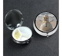 Petit pilulier avec 3 compartiments, motif bonhomme de neige sur la plage, pilulier pour poche ou sac à main, mini pilulier en métal portable pour contenir des suppléments et des vitamines