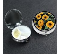 Petit pilulier avec 3 compartiments Motif tournesol pour poche ou sac à main Mini pilulier en métal portable pour contenir des suppléments et des vitamines