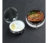 Petit pilulier avec 3 compartiments pour pizza, champignons, tomates, pilulier pour poche ou sac à main, mini pilules en métal portable pour contenir des suppléments et des vitamines