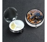 Petit pilulier avec 3 compartiments - Tortue de mer - Pour poche ou sac à main - Mini pilulier en métal - Portable - Pour transporter des suppléments et des vitamines