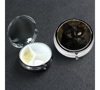 Petit pilulier avec 3 compartiments, un étui à pilules en forme de chat noir pour poche ou sac à main, mini pilulier en métal portable de voyage pour contenir des suppléments et des vitamines