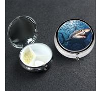 Petit pilulier avec 3 compartiments - Un requin nage dans la mer - Pilulier pour poche ou sac à main - Mini pilulier en métal portable pour contenir des suppléments et des vitamines
