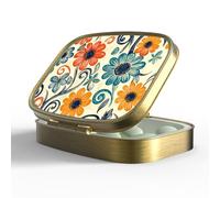 Petit pilulier avec miroir de poche rétro à 2 compartiments pour sac à main ou poche Bronze Portable Médicaments Vitamines Huile de poisson et suppléments de stockage sans BPA (peinture rétro à la