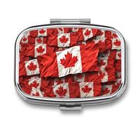 Petit pilulier carré avec 2 compartiments en métal - Motif drapeau canadien