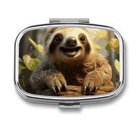 Petit pilulier carré en forme d'animal de dessin animé avec 2 compartiments - Organiseur de médicaments portable en métal - Mini médicament de voyage - Supplément de vitamines pour sac à main