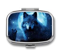 Petit pilulier carré en forme de loup avec 2 compartiments - Organisateur de médicaments portable en métal - Mini médicament de voyage - Conteneur de supplément de vitamines pour sac à main