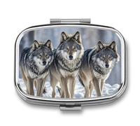 Petit pilulier carré en forme de loup avec 2 compartiments - Organiseur de médicaments portable en métal - Mini médicament de voyage - Supplément de vitamines pour sac à main