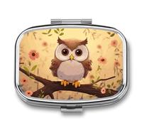 Petit pilulier carré mignon en forme de chouette avec 2 compartiments - Organiseur de médicaments portable en métal - Mini médicament de voyage - Conteneur de supplément de vitamines pour sac à main