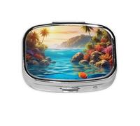 Petit pilulier coloré en 3D avec imprimé de poissons tropicaux sous l'eau et de la mer, pilulier de voyage en métal portable pour sac à main et poche