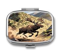 Petit pilulier de chasse motif cerf camouflage pour sac à main, pilulier en métal 2 compartiments compact portable pour vitamines, huiles de poisson