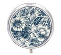 Petit pilulier de style blanc et bleu à 3 compartiments avec miroir pour sac à main et poche, organisateur de médicaments de voyage, récipient à médicaments quotidien, boîte à médicaments ronde en