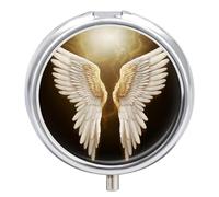 Petit pilulier de voyage à 3 compartiments avec miroir résistant à l'humidité - Aile d'ange - Portable - Organiseur de médicaments rond - Boîte de rangement pour vitamines