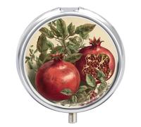 Petit pilulier de voyage à 3 compartiments avec miroir résistant à l'humidité - Baies de grenade - Organiseur de médicaments rond - Boîte de rangement pour vitamines