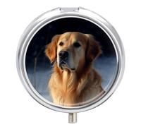 Petit pilulier de voyage à 3 compartiments avec miroir résistant à l'humidité Golden Retriever - Portable - Organiseur de médicaments rond pour vitamines