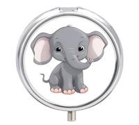 Petit pilulier de voyage à 3 compartiments avec miroir résistant à l'humidité - Motif éléphant de dessin animé - Portable - Organiseur de médicaments rond - Boîte de rangement pour vitamines
