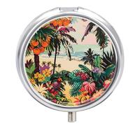 Petit pilulier de voyage à 3 compartiments avec miroir résistant à l'humidité Motif floral tropical Portable Poche Organiseur de médicaments Boîte de rangement ronde pour vitamines