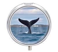 Petit pilulier de voyage à 3 compartiments avec miroir résistant à l'humidité - Queue de baleine - Organiseur de médicaments rond - Boîte de rangement pour vitamines