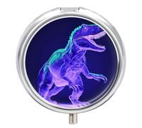 Petit pilulier de voyage à 3 compartiments avec miroir résistant à l'humidité - Style dinosaure vert - Portable - Organiseur de médicaments rond - Boîte de rangement pour vitamines