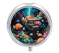 Petit pilulier de voyage, boîte à pilules ronde en métal pour sac à main, pilulier portable à 3 compartiments avec miroir, mini pilulier pour voyage ou quotidien - monde mystérieux sous l'eau