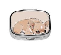 Petit pilulier de voyage en métal avec imprimé Chihuahua déprimé pour sac à main et poche