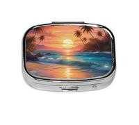 Petit pilulier de voyage en métal avec imprimé coucher de soleil tropical pour sac à main et poche