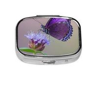 Petit pilulier de voyage en métal avec imprimé papillon violet prune pour sac à main et poche