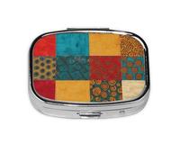 Petit pilulier de voyage en métal avec imprimé patchwork de style africain pour sac à main et poche