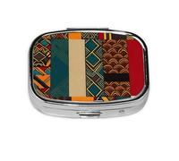 Petit pilulier de voyage en métal avec imprimé patchwork de style africain pour sac à main et poche