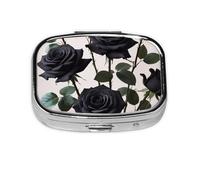 Petit pilulier de voyage en métal avec imprimé roses noires gothiques pour sac à main et poche