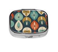 Petit pilulier de voyage en métal moderne du milieu du siècle avec des formes de gouttes imprimées pour sac à main et poche