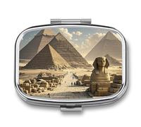 Petit pilulier de voyage portable avec 2 compartiments pyramides égyptiennes - Boîte à pilules de poche pour huile de poisson - Organisateur de médicaments et de vitamines