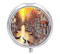 Petit pilulier de voyage rond en métal pour sac à main, pilulier portable à 3 compartiments avec miroir, mini pilulier pour voyage ou quotidien - Vue aérienne sur le Grand Canal de Venise, Italie