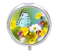 Petit pilulier de voyage rond et portable avec motif papillon pour poche, sac à main et pratique au quotidien
