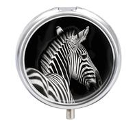 Petit pilulier de voyage rond et portable avec motif zèbre noir et blanc - Organiseur de voyage pour poche et commodité quotidienne