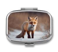 Petit pilulier en forme de renard mignon avec deux compartiments en métal pour médicaments portable