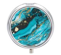 Petit pilulier en marbre bleu turquoise doré à 3 compartiments pour sac à main ou poche, mini pilulier en métal, récipient à médicaments quotidien rond pour contenir des vitamines, de l'huile de