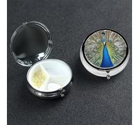Petit pilulier en métal à 3 compartiments pour sac à main ou poche de voyage, pilulier portable, couleur paon, organisateur de médicaments pour vitamines, huile de poisson
