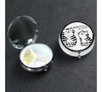 Petit pilulier en métal à 3 compartiments pour sac à main ou poche de voyage - Pilulier portable - Joli chat noir et blanc - Organiseur de médicaments pour vitamines, huile de poisson