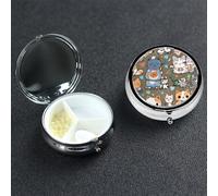 Petit pilulier en métal à 3 compartiments pour sac à main ou poche de voyage, pilulier portable, joli motif chats de dessin animé, organisateur de médicaments pour vitamines, huile de poisson