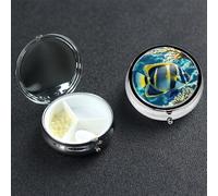 Petit pilulier en métal à 3 compartiments pour sac à main ou poche de voyage - Pilulier portable - Monde sous-marin - Poissons tropicaux - Organisateur de médicaments pour vitamines, huile de poisson