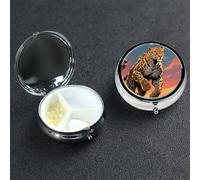 Petit pilulier en métal à 3 compartiments pour sac à main ou poche de voyage, pilulier portable, motif guépard, vitamines, huile de poisson