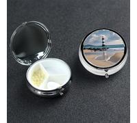 Petit pilulier en métal à 3 compartiments pour sac à main ou poche de voyage, pilulier portable, phare, plage de sable, organiseur de médicaments pour vitamines, huile de poisson