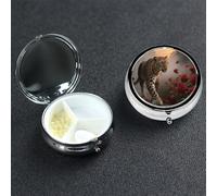 Petit pilulier en métal à 3 compartiments pour sac à main ou poche de voyage - Pilulier portable - Rose rouge et guépard - Organiseur de médicaments pour vitamines, huile de poisson