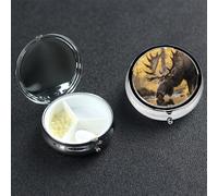 Petit pilulier en métal à 3 compartiments pour sac à main ou poche de voyage, pilulier portable rustique en forme de cerf des bois pour vitamines, huile de poisson